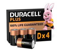 Duracell Plus D Batteries (4 Pack) - Alkaline 1.5V - 100% Life Guaranteed - Reliability For 0% Plastic Packaging - 10-Year Storage - LR20 MN1300