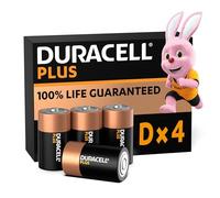 Duracell Plus D Batteries (4 Pack) - Alkaline 1.5V - 100% Life Guaranteed - Reliability For Everyday Devices - 0% Plastic Packaging - 10-Year Storage - LR20 MN1300