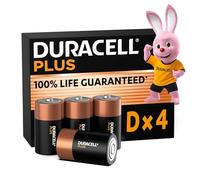 Duracell Plus D Batteries (4 Pack) - Alkaline 1.5V - 100% Life Guaranteed - Reliability For Everyday Devices - 0% Plastic Packaging - 10-Year Storage - LR20 MN1300