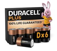 Duracell Plus D Batteries (6 Pack) - Alkaline 1.5V - 100% Life Guaranteed - Reliability For Everyday Devices - 0% Plastic Packaging - 10-Year Storage - LR20 MN1300