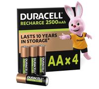 Duracell Rechargeable AA Batteries (Pack of 4), 2500 mAh NiMH, pre-charged, Our No.1 Longest Lasting Rechargeable Battery