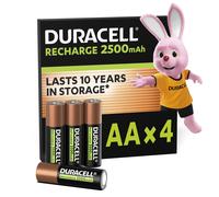 Duracell Rechargeable AA Batteries (Pack of 4), 2500 mAh NiMH, pre-charged, Our No.1 Longest Lasting Rechargeable Battery