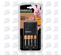 DURACELL Hi-Speed Battery Charger, 45 minutes, Compatible with AA and AAA NiMh Batteries, 2x AA 1300mAh and 2x AAA 750 mAh, Rechargeable Batteries Included