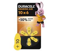 Duracell Hearing Aid Batteries ZA 10 1.45V 100mAh Zinc Air, +50% Extra Life, 6-pack