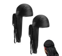 Durag Cap 2 Pack, Wave Cap for Men, Black Silky Durag for Men, Durag Head Cover for Locs, Silky Head Wrap for Sleeping, Locs Cap, Wave Cap, Doo Rag Men, Durag for Men and Women, Soft, Black