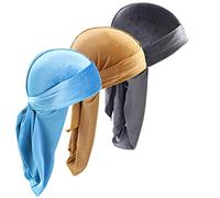 Durags Doo Rag Dew Rags for Men 360 Waves 3Pack Velvet Durags Headwear Skull Hat Headwraps for Men Women, 4c, One size