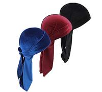 Durags Doo Rag Dew Rags for Men 360 Waves 3Pack Velvet Durags Headwear Skull Hat Headwraps for Men Women, 5c, One size