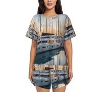 DURAGS Golf Yacht Club Print Round-Neck Sleepwear Shorts Set,Leisurely Comfortable Pajama Set For Women, Black, L