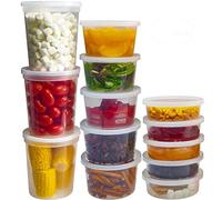 DuraHome Food Storage Containers with Lids 8oz, 16oz, 32oz Freezer Deli Cups Combo Pack, 44 Sets BPA-Free Leakproof Round Clear Takeout Container Meal Prep Microwavable, Airtight Lids (Mixed Sizes)