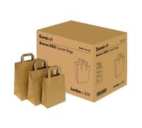 Durakraft Recycled SOS Brown Paper Bags with Flat Handles | Perfect for Takeaways, Gifts, Food, Lunch, Grocery, Weddings & Cafes (3000, Jumbo - 10" x 12" x 5.5")
