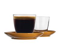 Duralex 12 Piece Gigogne Glass Coffee Cup and Ceramic Saucer Set - Modern Style Tumbler Mug for Latte Cappuccino - Yellow - 220ml