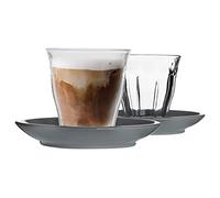 Duralex 12 Piece Picardie Glass Coffee Cup and Ceramic Saucer Set - Modern Style Tumbler Mug for Latte Cappuccino - Grey - 220ml