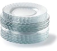 Duralex® Collection Le Picardie®| Glass Wavy Plate - Dinner 23 cl, Soup 23 essert 20,5 cm |Set| Scratch Resistance, Dishwasher Safe, Microwave safee,Made in France (Transparent, Set of 18)