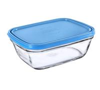 Duralex Freshbox| Container rettangolare per alimenti con coperchio in plastica blu, 1.65 l, 1 piece, vetro ultra resistant ai graffi, compatible with microwave e lavastoviglie, Made in France