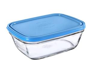 Duralex Freshbox| Container rettangolare per alimenti con coperchio in plastica blu, 1.65 l, 1 piece, vetro ultra resistant ai graffi, compatible with microwave e lavastoviglie, Made in France