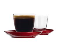 Duralex Gigogne Mismatched Coffee Cup & Saucer 12pc Set - 220ml in Red Duralex Red