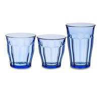 Duralex Made In France Picardie 18-Piece Glass Drinking Set, Marine Blue - (6 Large, 6 Medium, 6 Small)