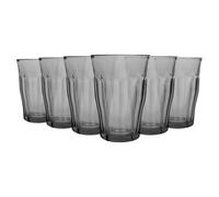 Duralex Made in France Picardie Glass Tumbler Drinking Glasses Set of 6, 12-1/8 oz, Gris/Grey