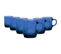 Duralex Versailles Glass Coffee Mugs - 260ml Cups - Pack of 6 in Blue Duralex Blue