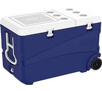 Duramax Deluxe Icebox 102 High performance cool box with PU Insulation, Icebox with ergonomic handles and wheels for easy mobility & handling, Cup holders on lid, Cooler box, Blue