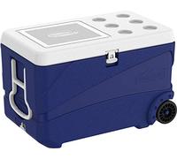 Duramax Deluxe Icebox 80 High performance cool box with PU Insulation, Icebox with ergonomic handles and wheels for easy mobility & handling, Cup holders on lid, Cooler box, Blue