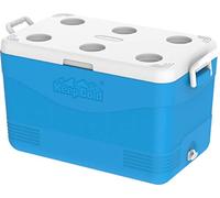 Duramax Picnic Icebox 60 High performance cool box with PU Insulation, Side handles with secure lid locking & cup holders on lid, Icebox 60L, Cooler box, Light Blue