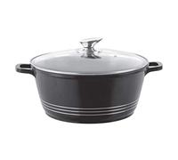Durane Die-Cast Stockpots with Lid -Aluminium Non Stick Coating Cooking Pots -Tempered Glass Lid with Steam Vent Casserole pan - Stew pots (Black, 28)