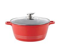 Durane Die-Cast Stockpots with Lid -Aluminium Non Stick Coating Cooking Pots -Tempered Glass Lid with Steam Vent Casserole pan - Stew pots (Red, 28)