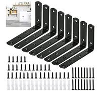 DURANTEY 8 PCS Shelf Brackets Black L Bracket Heavy Duty Right Angle Bracket Metal Corner Brackets 90 Degree Metal Bracket Corner Brace with 48Pcs Screws and 16Pcs Expansion Tube (12.5 * 7.5 * 2 cm)