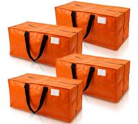 DURASACK Heavy Duty Moving Bag Storage Container with Zipper, Reinforced Carry Straps and Backpack Straps, Made of Rugged Woven Polypropylene, Pack of 4, Orange