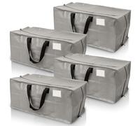 DURASACK Heavy Duty Moving Bag Storage Container with Zipper, Reinforced Carry Straps and Backpack Straps, Made of Rugged Woven Polypropylene, Pack of 4, Gray