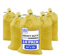 DURASACK Heavy Duty Sand Bags with Tie Strings Empty Woven Polypropylene Sand-Bags with 1600 Hours of UV Protection, 50 lbs Capacity, 14x26 inches, Yellow, Pack of 10