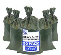 DURASACK Heavy Duty Sand Bags with Tie Strings Empty Woven Polypropylene Sand-Bags with 1600 Hours of UV Protection, 14x26 inches, Green, Pack of 20