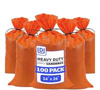 DURASACK Heavy Duty Sand Bags with Tie Strings Empty Woven Polypropylene Sand-Bags with 1600 Hours of UV Protection, 14x26 inches, Orange, Pack of 100