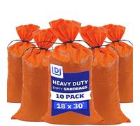 DURASACK Large Heavy Duty Sand Bags with Tie Strings Empty Woven Polypropylene Sandbags for Flood Control with 1600 Hours of UV Protection, 50 lbs Capacity, 18x30 inches, Orange, 10 Count