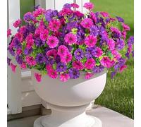 Durashmall 10 Bunches Artificial Morning Glory and Eucalyptus Flowers Silk Plastic Fake Plants for Outdoor Indoor Garden Home Decor Rose Red Purple Big Red 14.2x7.5in(10 rose red and purple)