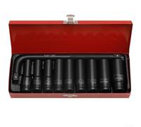 Durashmall 10 Piece Metric Wheel Protector Socket Set 10-24mm for Impact Wrench 1/2 Inch Drive Chromium Vanadium Steel with Plastic Inserts for Alloy Rim Protection Black(12 points)