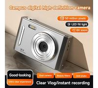 Durashmall 4K Digital Camera with 64MP Sensor 8X Digital Zoom 2.4 Inch IPS Screen for Beginners Students and Teens Portable Retro-Style CCD Photography Camera for TF Card up to 64GB(Silver)