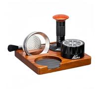 Durashmall 6 Piece Espresso Tamper Set with Wood Tamping Station 58mm Distributor Dosing Ring Puck Screen and Cleaning Brush for Barista Coffee Making Tools Black Brown Silver(58MM)