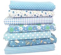 Durashmall 7pcs Colorful Cotton Fabric Squares 25x25cm Small Floral Pattern for DIY Quilting Patchwork Sewing Crafts Green Orange Red Purple Blue(Blue)