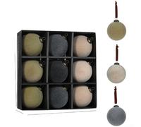 Durashmall 9PCS Set Velvet Christmas Balls Ornaments Flocked Plastic Hanging Baubles Multicolour Tree Decorations For Festive Holiday Home Seasonal Window Display(Gray Version)
