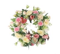 Durashmall Artificial Peony Wreath 40cm Pink Rose Hydrangea Floral Door Hanging Decoration for Spring Wedding Holiday Home Front Porch Wall Decor Indoor Outdoor Use
