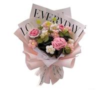 Durashmall Handmade Knitted Flower Bouquet Realistic Faux Crochet Decor with Light Strings Elegant Artificial Floral Arrangement for Home Wedding Anniversary Birthday Pink 35x2