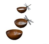 Durashmall Hanging Iron Bird Bath Feeder Set Rustic Garden Decor Outdoor Bird Watering Cup Three Piece Geometric Design for Patio Yard Wildlife Attraction Metal Construction Weather(Rusting)