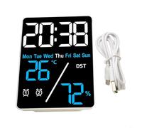 Durashmall Multifunctional Digital Alarm Clock with Temperature Humidity Display 3 Brightness Levels USB Charging Port Dual Alarms DST Function Portable Bedside Table Clock for Bedr(/ Blue+White)