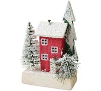 Durashmall Rustic Wooden House Ornament Christmas Themed Design Clean Lines Simple Design Versatile Display Tabletop Car Dashboard Festive Seasonal Accent(A/100g)