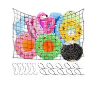 Durashmall Swimming Pool Toy Storage Net 71x41 Inch Elastic Mesh Bag for Floating Toys Inflatable Rafts and Rings with Hooks and Zip Ties Black