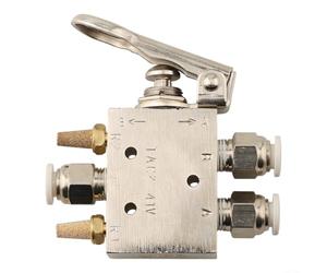 Durashmall TAC2-41P+34T Pneumatic Switching Valve 2 Position 5 Way Mechanical Manual Valve with 6 mm Connector for Industrial Automation Brass Body Nickel Plated Rc1/8 Thread