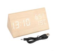Durashmall Wooden Digital Alarm Clock with Temperature and Humidity Display LED Large Screen Desktop Bedside Timer for Home Bedroom Living Room Decor Beige