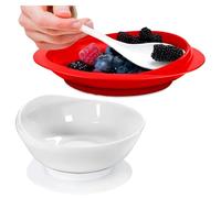 DURASIKO Non-Skid Suction Base Plates & Bowls Set, Adaptive Spill Proof Scoop Dinnerware for Elderly, Disabled, Parkinson’s, Dementia - Self-Feeding Aid（White Bowl+red Plate）